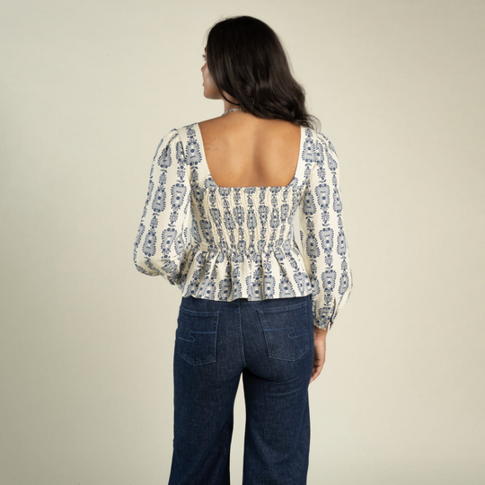 Ada Blouse in Guitar Stripe- Cream – back