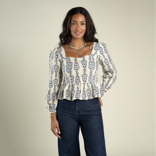 Ada Blouse in Guitar Stripe- Cream – front