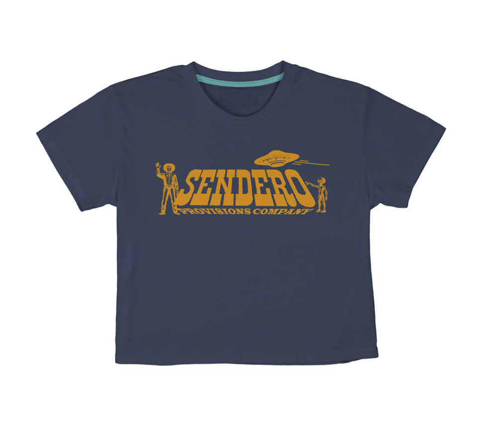 Cowboy Lift Off Boxy Tee in Navy – front-flat-lay