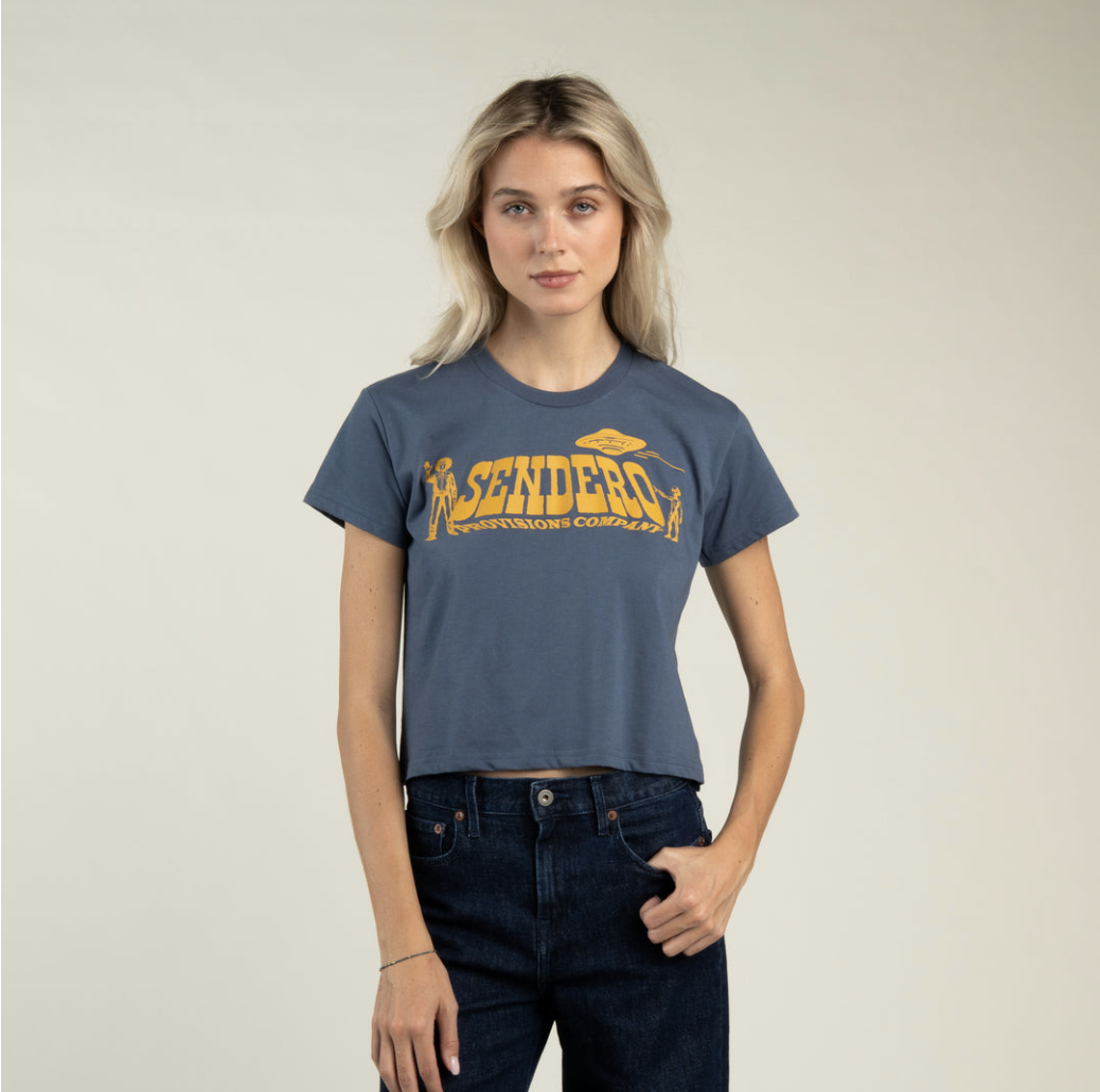 Cowboy Lift Off Boxy Tee in Navy – front