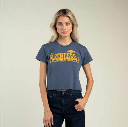 Cowboy Lift Off Boxy Tee in Navy – front