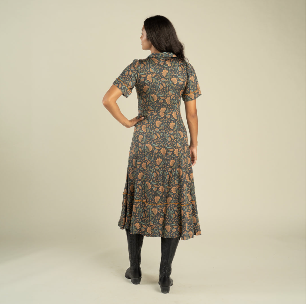 La Dahlia Dress in Copper Floral – back