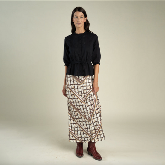 Pearla Slip Skirt in Chinati Chevron- Flax – front