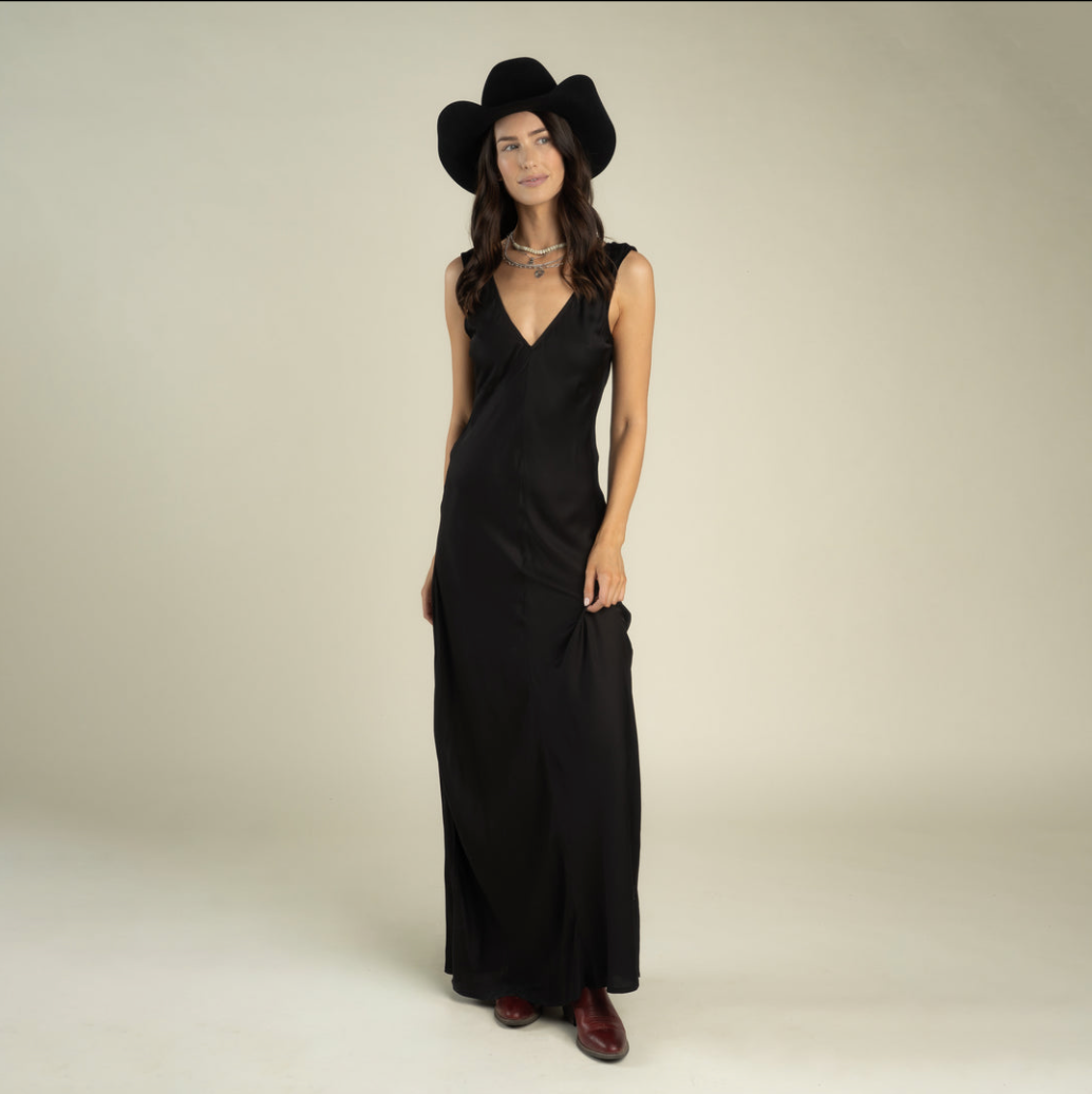 Romy Slip Dress in Black – front