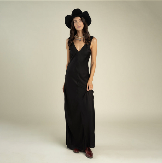 Romy Slip Dress in Black – front
