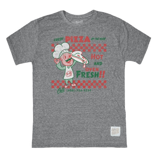Retro Brand Pizza Tee in Streaky Grey, front view