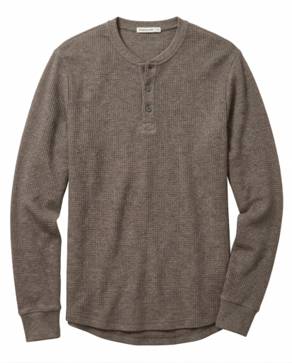 Marine Layer Waffle Henley in Taupe Heather