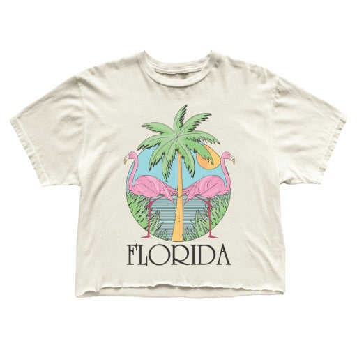 Retro Brand Florida Crop Tee in Vintage White, front view