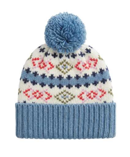 Fair Isle Pom Beanie in Winter Sky