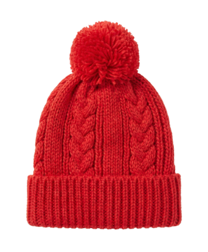 Cable Knit Pom Beanie in Poinsettia