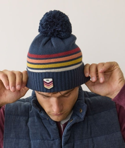 Stripe Pom Beanie in Navy Sunset Stripe view 2