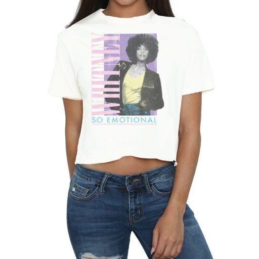 Retro Brand Whitney Houston Crop Tee in White, front view