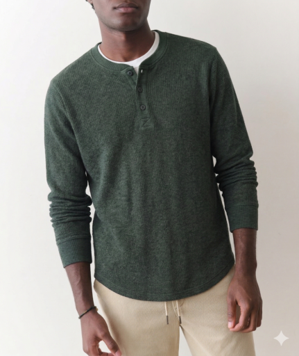 Marine Layer Waffle Henley in Deep Forest Heather, view 2
