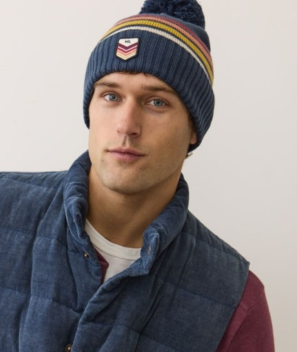 Stripe Pom Beanie in Navy Sunset Stripe view 3