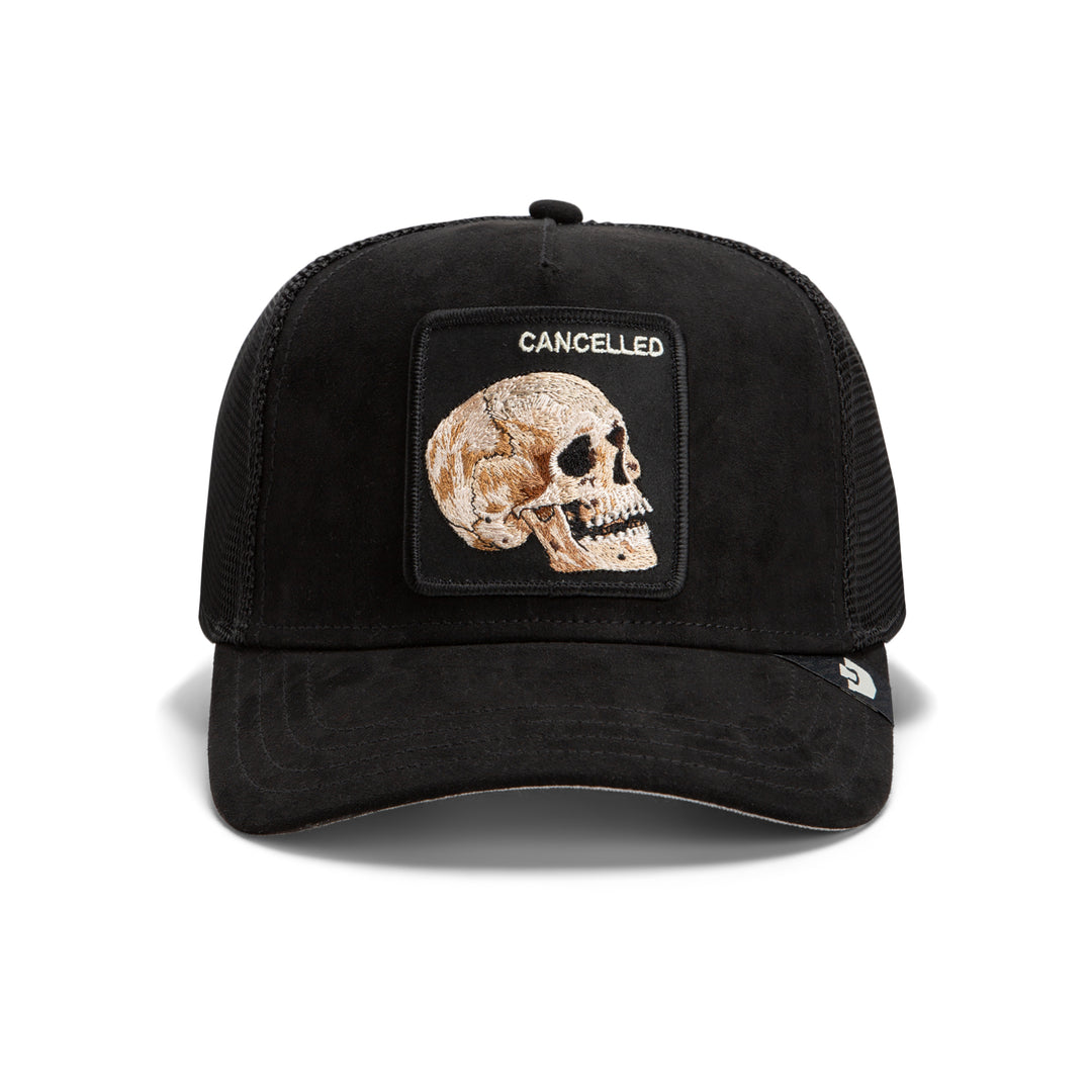 Goorin Bros Suede Cancelled Skull Trucker, Void, front