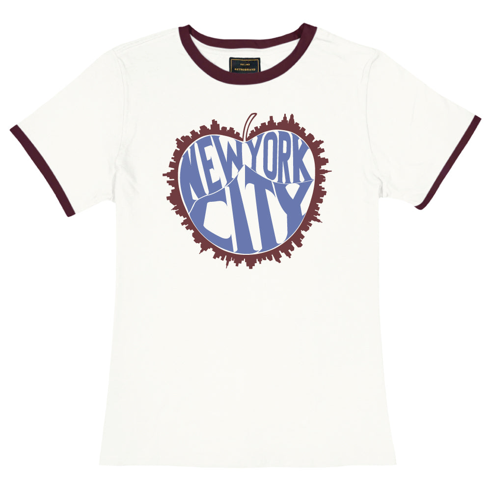 New York City Ringer Tee — Antique White/Maroon