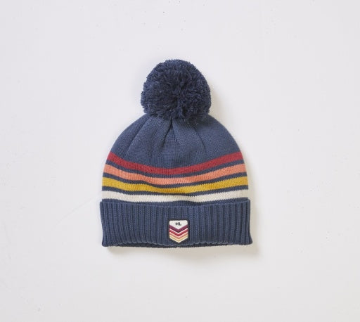 Stripe Pom Beanie in Navy Sunset Stripe