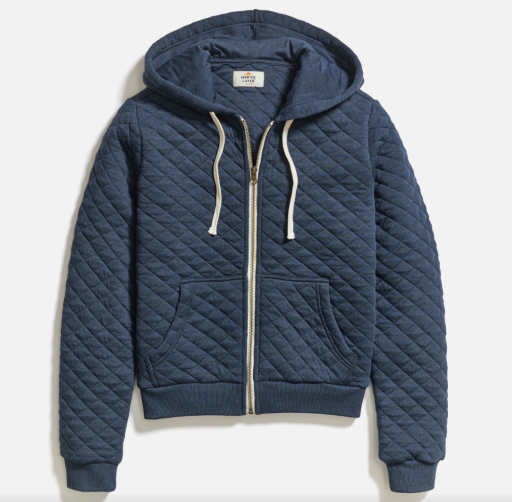 Marine Layer Women's Corbet Quilted Full Zip Hoodie in Navy, view 1