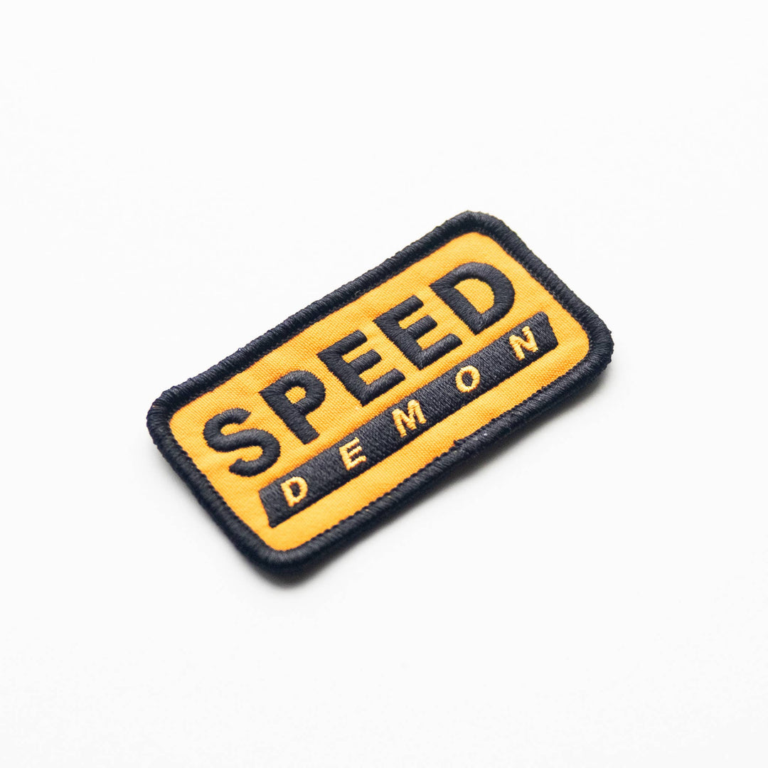 Speed Demon Embroidered Iron on Patch - Yellow and Black - Davidson Provision Co.