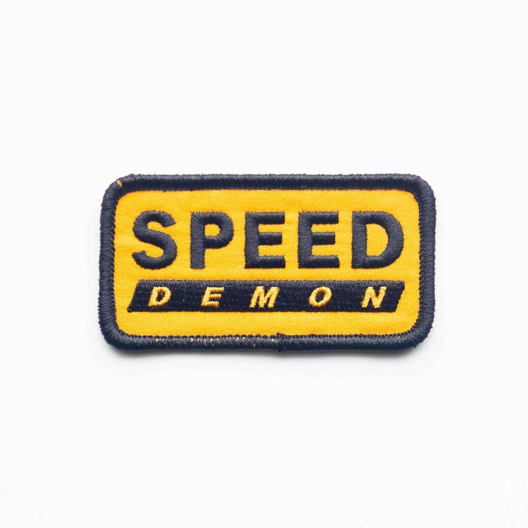 Speed Demon Embroidered Iron on Patch - Yellow and Black - Davidson Provision Co.