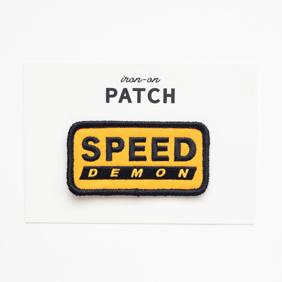 Speed Demon Embroidered Iron on Patch - Yellow and Black - Davidson Provision Co.