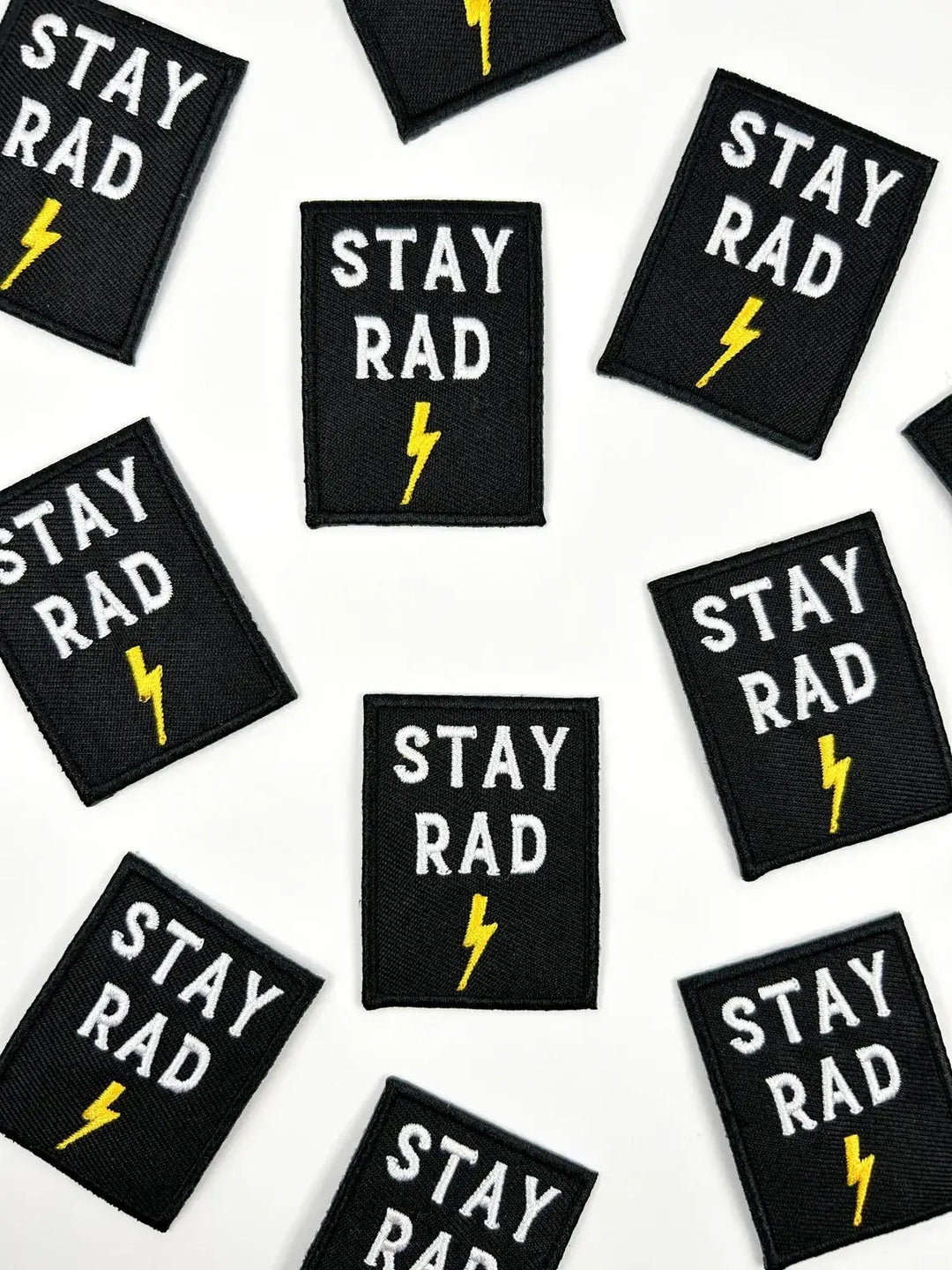 Stay Rad Embroidered Iron-On Patch with Lightning Bolt Black - Davidson Provision Co.