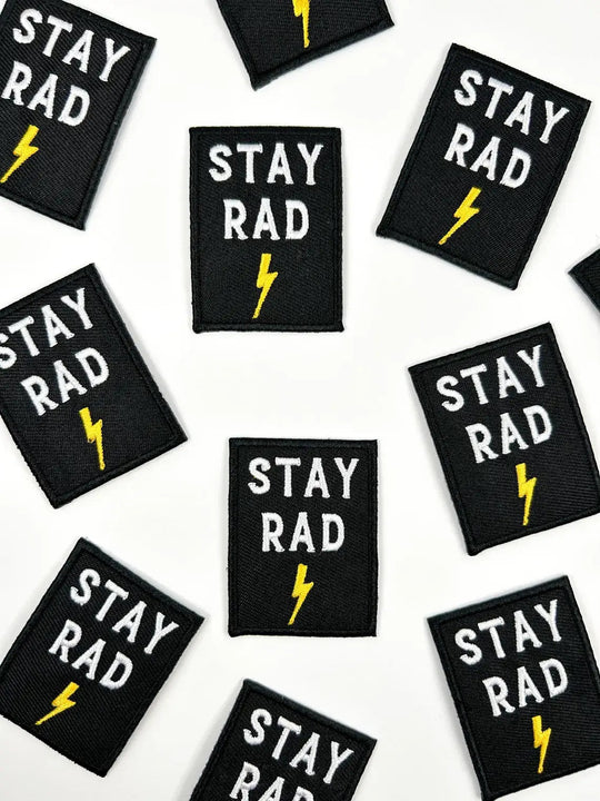 Stay Rad Embroidered Iron-On Patch with Lightning Bolt Black - Davidson Provision Co.