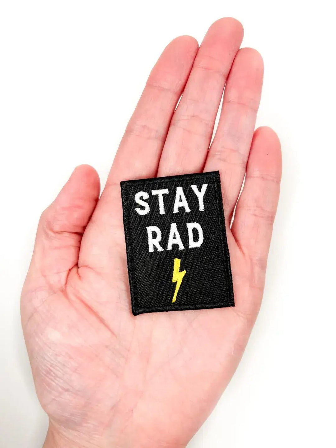 Stay Rad Embroidered Iron-On Patch with Lightning Bolt Black - Davidson Provision Co.