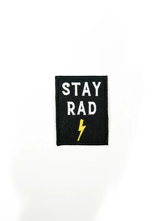 Stay Rad Embroidered Iron-On Patch with Lightning Bolt Black - Davidson Provision Co.