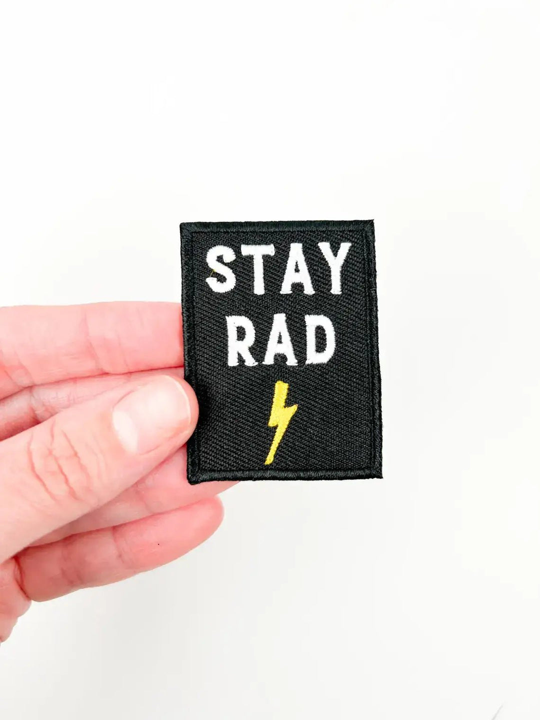 Stay Rad Embroidered Iron-On Patch with Lightning Bolt Black - Davidson Provision Co.
