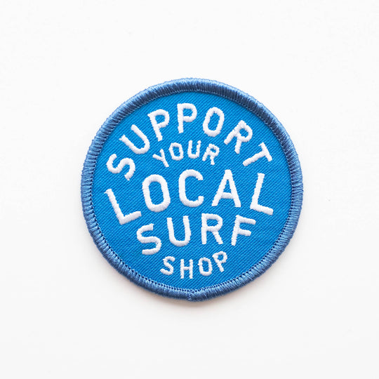 Support Your Local Surf Shop Iron on Patch - Blue &amp; White - Davidson Provision Co.