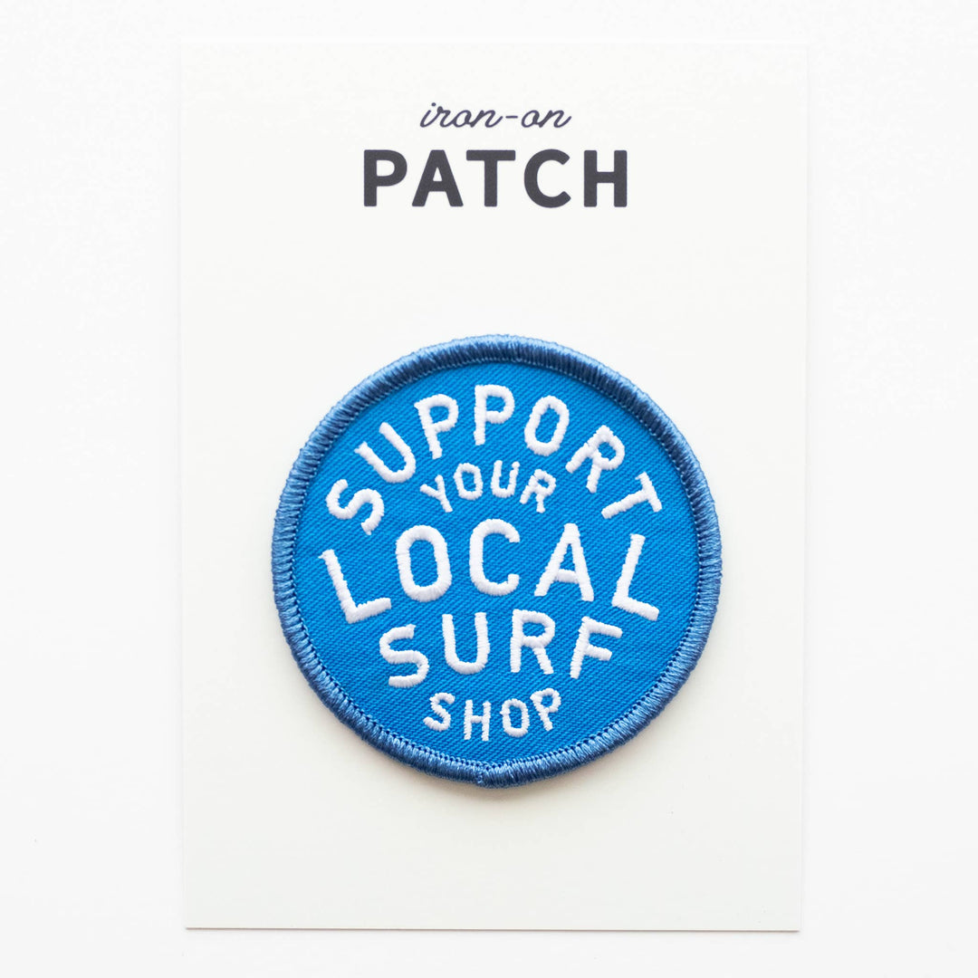 Support Your Local Surf Shop Iron on Patch - Blue &amp; White - Davidson Provision Co.