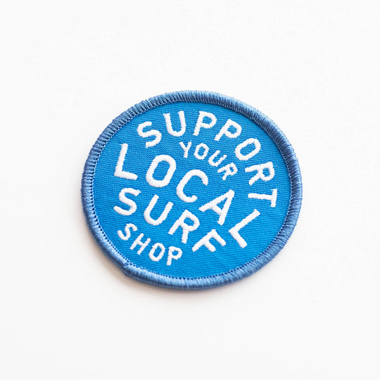 Support Your Local Surf Shop Iron on Patch - Blue &amp; White - Davidson Provision Co.