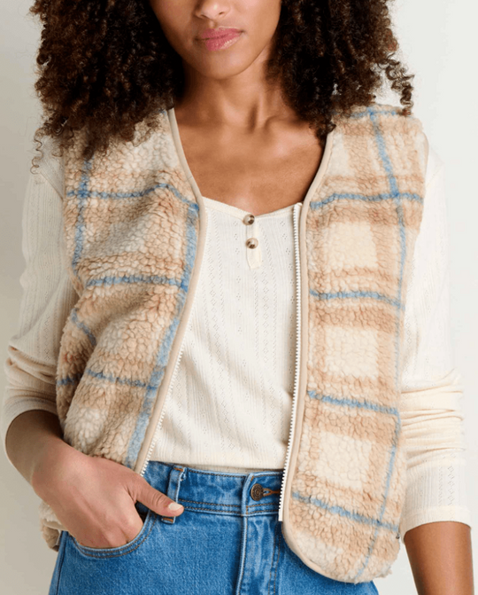 Toad &amp; Co Sespe Sherpa Vest in Limestone Pattern, front view