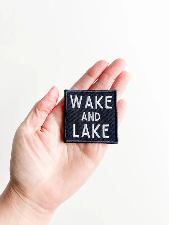 Wake and Lake Navy Blue Embroidered Iron On Patch - Davidson Provision Co.
