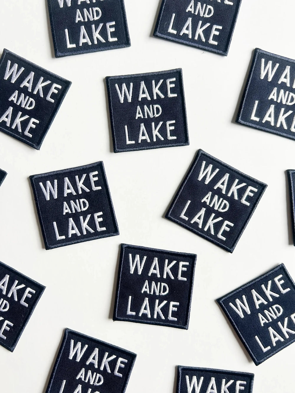 Wake and Lake Navy Blue Embroidered Iron On Patch - Davidson Provision Co.