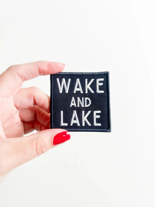 Wake and Lake Navy Blue Embroidered Iron On Patch - Davidson Provision Co.