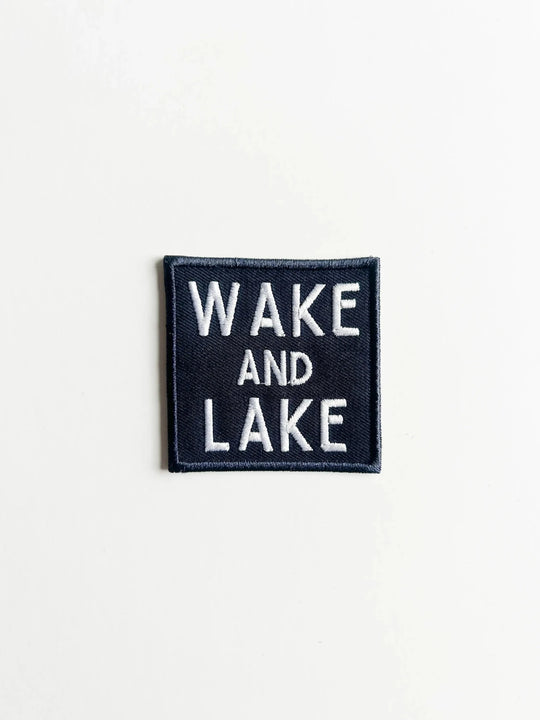 Wake and Lake Navy Blue Embroidered Iron On Patch - Davidson Provision Co.